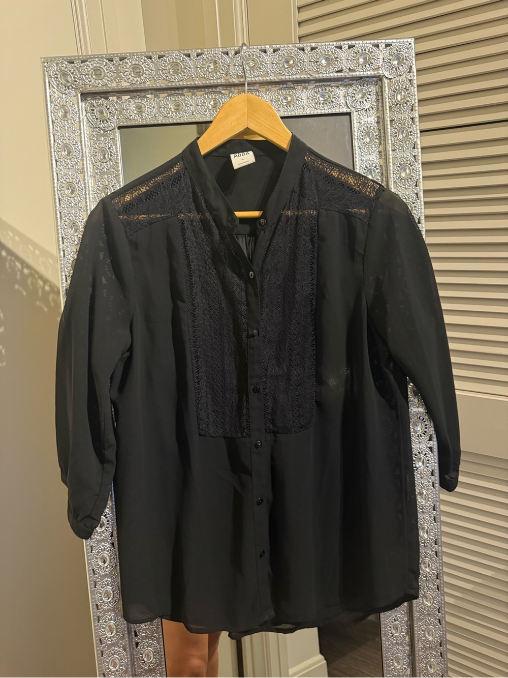 Vero Moda Black Lace Yoke Button-Up Top